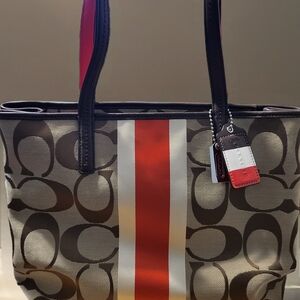 Coach Hampton Signature Stripe Tote.